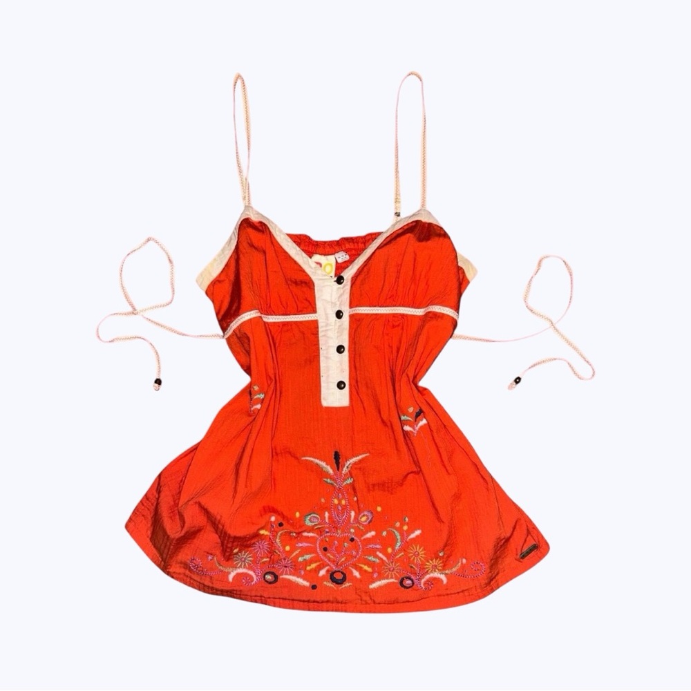 Y2K Roxy embroidered button baby doll tank top with tie